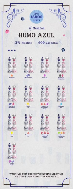 South Korea Vape Shop 86BB294 Humo Azul 15000 퍼프 2% 일회용의
